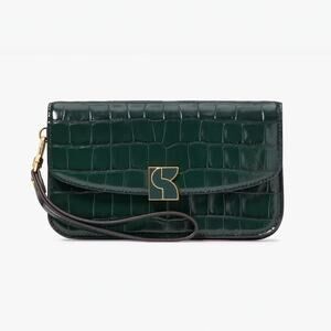 Kate Spade Dakota Croc-embossed Flap Wristlet in Rock Garden Green NEW